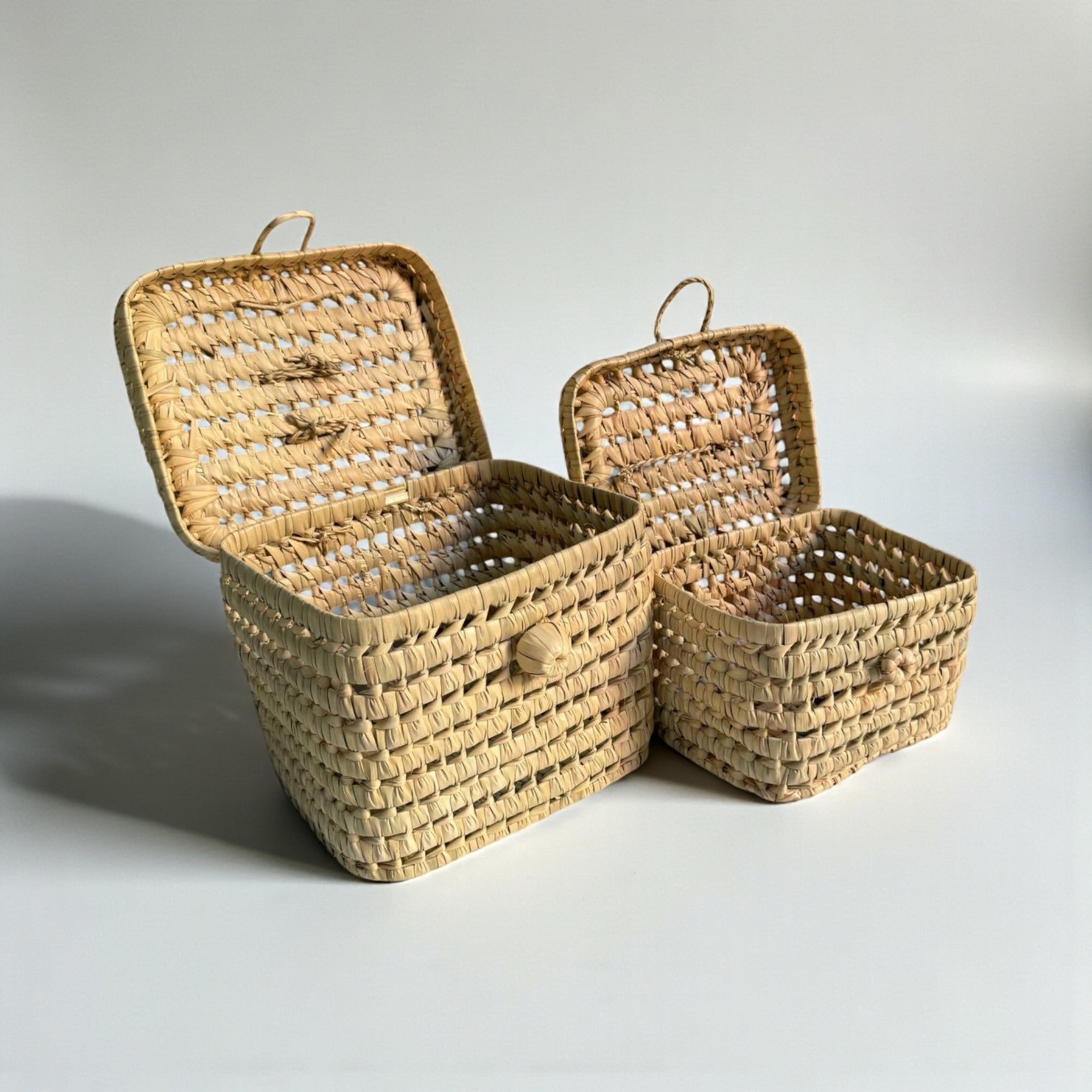 Woven Storage Basket with Lid - Natural Handmade Organizer Box