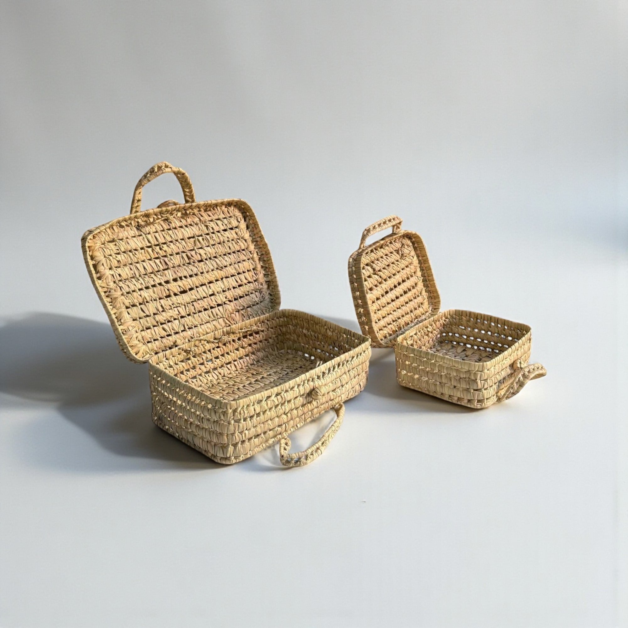 Woven Straw Suitcase Storage Basket - Boho Picnic Hamper & Gift Box