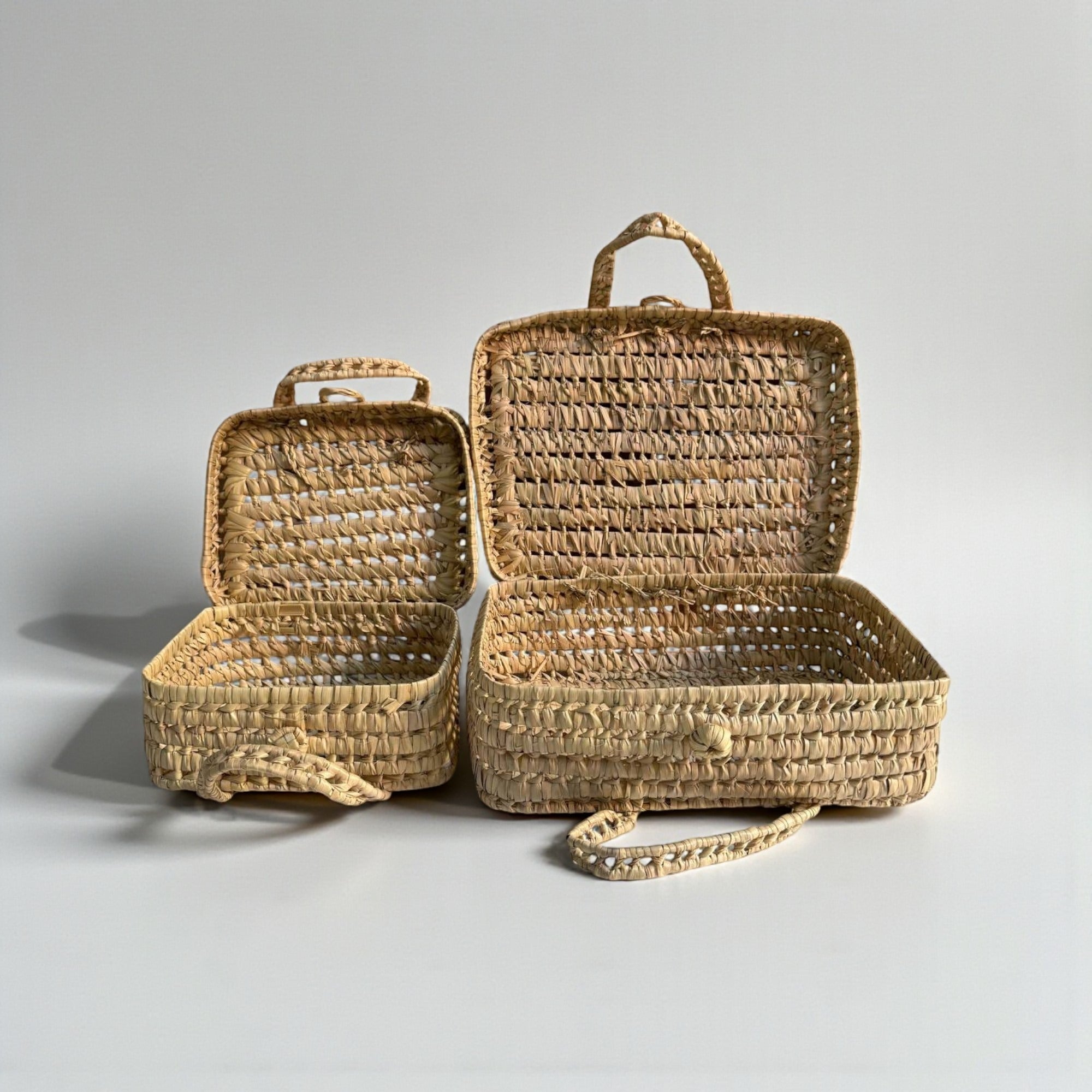 Woven Straw Suitcase Storage Basket - Boho Picnic Hamper & Gift Box