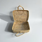 Woven Straw Suitcase Storage Basket - Boho Picnic Hamper & Gift Box