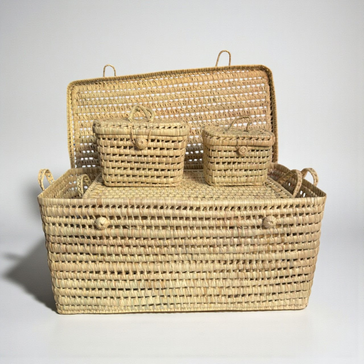 Natural Woven Storage Trunk Palm Leaf Chest Organizer