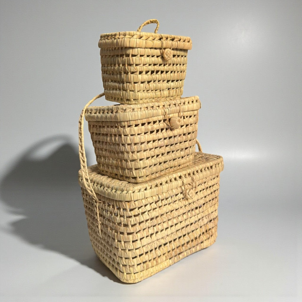 Natural Woven Storage Trunk Palm Leaf Chest Organizer
