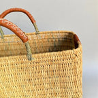 Rectangular Straw Storage Basket with Leather Handles
